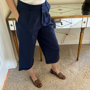 Raoul Pleated cotton-blend ponte wide-leg culottes, Size 34=XS, navy color